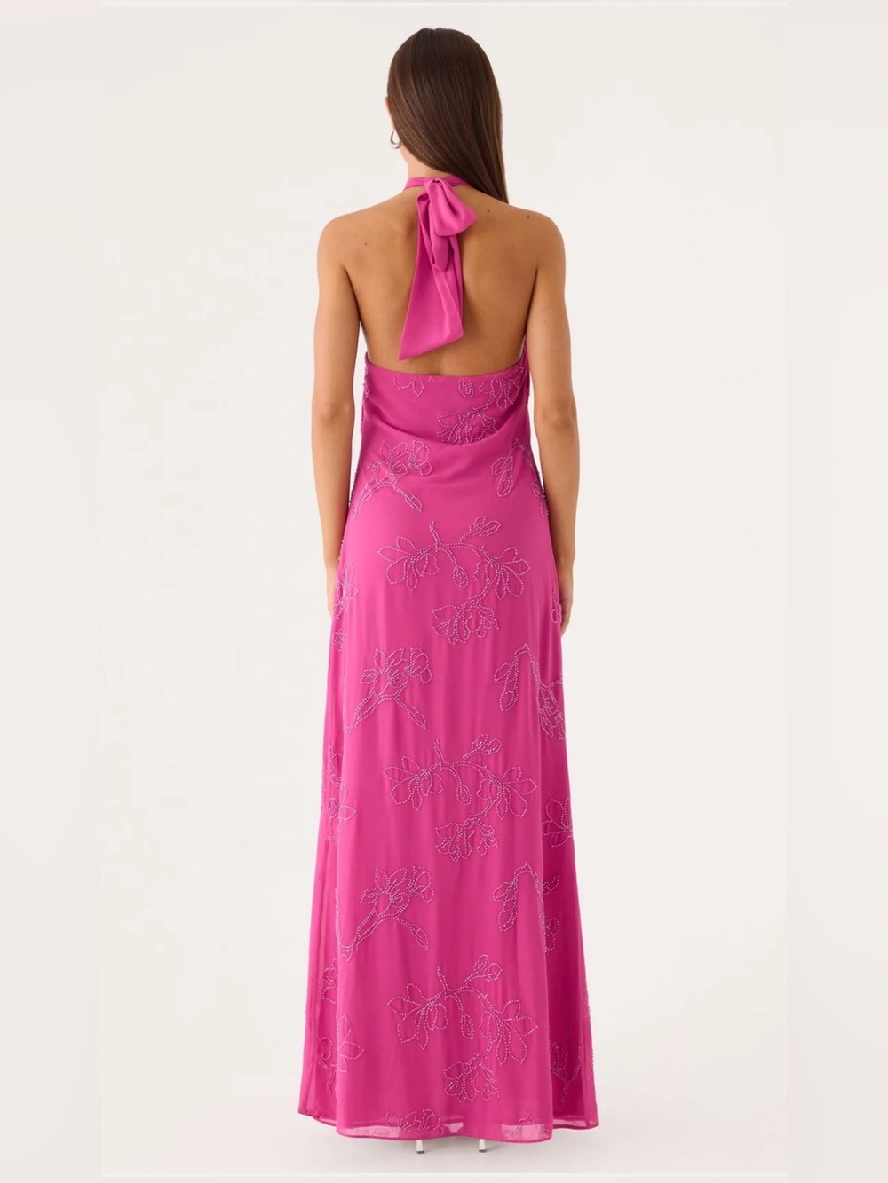 Peppermayo Fuchsia Halter Maxi Dress with Beaded Floral Detail - Picture 2 of 11